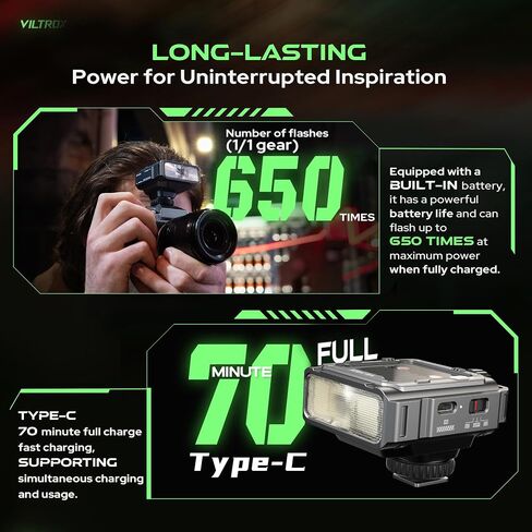 فلاش كاميرا VILTROX Spark Z3 TTL، 650 ومضة كاملة الطاقة 26 وات/ثانية، 1 ثانية إعادة تدوير Speedlite مع 7 مستويات فلاش لكاميرات Fuji Nikon (أخضر، Z3-F) in Saudi Arabia