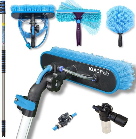 IGADPole 28ft(8.8m) Washing Kit: Water-fed Brush, Cobweb Duster and 10"(25cm) Squeegee and Soap Dispenser, Window Cleaning Pole, Water Fed Telescopic Brush, Window Cleaner Kit in Kuwait