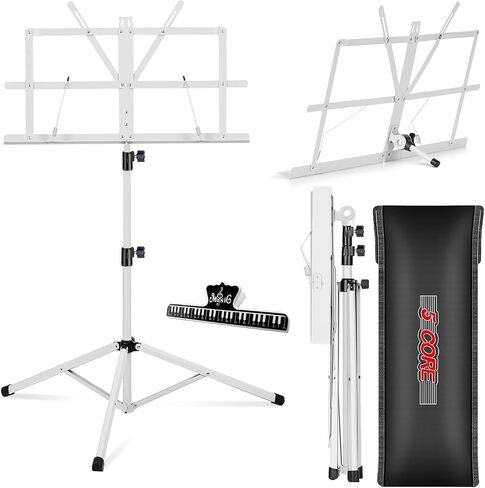 5 CORE Music Stand Height Adjustable Desktop Book Stands Portable Sheet Holder All Metal Bookstand Foldable Atril Para Partituras w Carrying Bag & Clip Black - MUS FLD BLK in Saudi Arabia