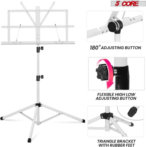 5 CORE Music Stand Height Adjustable Desktop Book Stands Portable Sheet Holder All Metal Bookstand Foldable Atril Para Partituras w Carrying Bag & Clip Black - MUS FLD BLK in Saudi Arabia