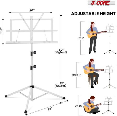5 CORE Music Stand Height Adjustable Desktop Book Stands Portable Sheet Holder All Metal Bookstand Foldable Atril Para Partituras w Carrying Bag & Clip Black - MUS FLD BLK in Saudi Arabia