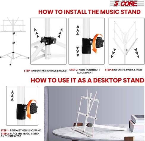 5 CORE Music Stand Height Adjustable Desktop Book Stands Portable Sheet Holder All Metal Bookstand Foldable Atril Para Partituras w Carrying Bag & Clip Black - MUS FLD BLK in Saudi Arabia