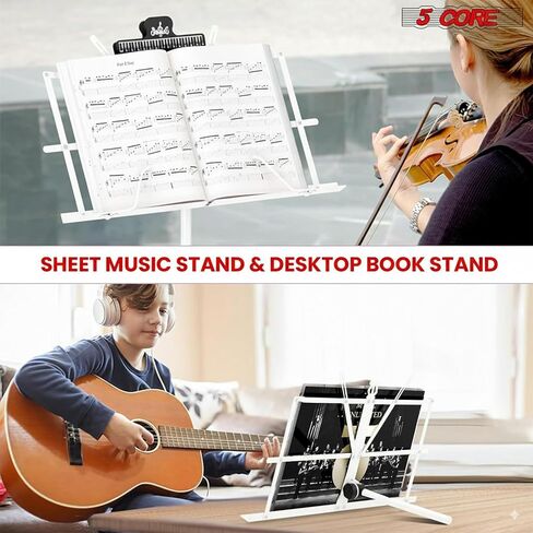 5 CORE Music Stand Height Adjustable Desktop Book Stands Portable Sheet Holder All Metal Bookstand Foldable Atril Para Partituras w Carrying Bag & Clip Black - MUS FLD BLK in Saudi Arabia