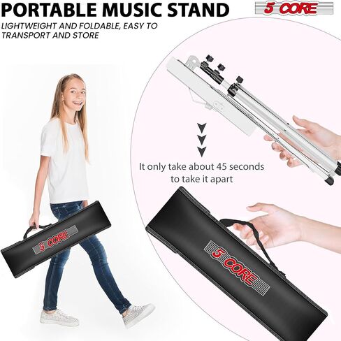 5 CORE Music Stand Height Adjustable Desktop Book Stands Portable Sheet Holder All Metal Bookstand Foldable Atril Para Partituras w Carrying Bag & Clip Black - MUS FLD BLK in Saudi Arabia