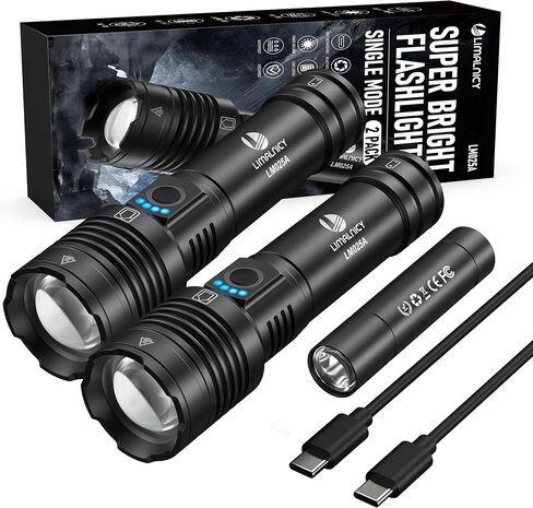 Rechargeable Flashlights High Lumens Single One Mode - 2 Pack, Super Bright Powerful 30W LED, Long Lasting 12 Hours, USB C Input & Output, Handheld 6.81" Length, for Hiking Home Gift in Saudi Arabia