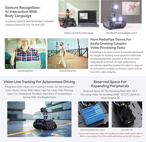 Waveshare Open-Source Off-Road Tracked AI Robot, Compatible with Raspberry Pi 5, Dual Controllers, Computer Vision, PI5-4GB NOT Included in Saudi Arabia