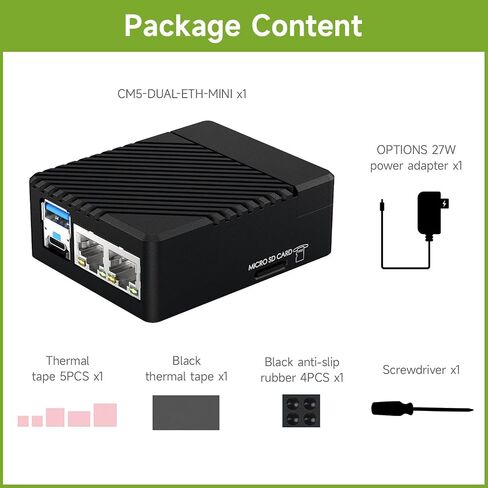 Waveshare Mini Dual Gigabit Ethernet Base Board, Mini-Computer Kit, Compatible with Raspberry Pi Compute Module 5 (NOT Included), for All Variants of CM5, Comes with Case and Power Supply in Saudi Arabia