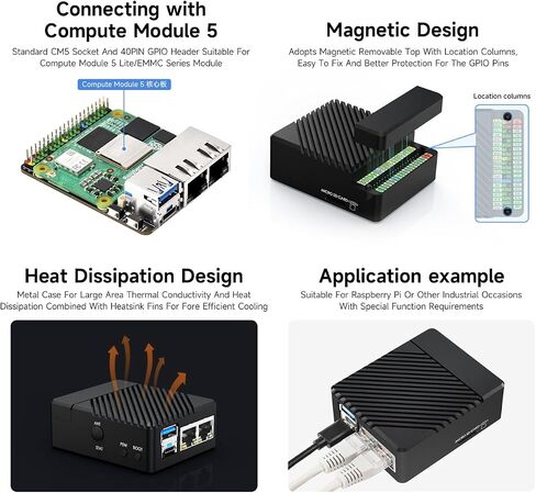 Waveshare Mini Dual Gigabit Ethernet Base Board, Mini-Computer Kit, Compatible with Raspberry Pi Compute Module 5 (NOT Included), for All Variants of CM5, Comes with Case and Power Supply in Saudi Arabia