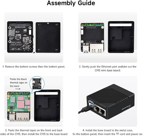 Waveshare Mini Dual Gigabit Ethernet Base Board, Mini-Computer Kit, Compatible with Raspberry Pi Compute Module 5 (NOT Included), for All Variants of CM5, Comes with Case and Power Supply in Saudi Arabia