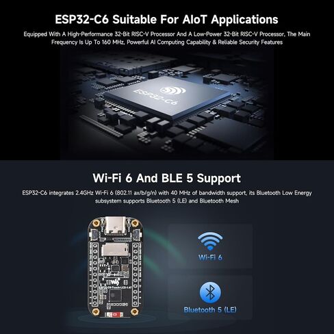 Waveshare ESP32-C6 لوحة تطوير شاشة تعمل باللمس مقاس 1.47 بوصة، دقة 172 × 320، لون عرض 262 ألف، يدعم Wi-Fi 6 / BLE 5، معالج RISC-V بسرعة 160 ميجاهرتز، مع رأس الدبوس in Saudi Arabia