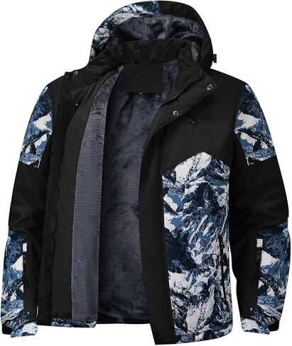 سترة تزلج رجالية من FTIMILD مقاومة للماء للشتاء الدافئ والجبال وسترات ثلج بغطاء للرأس in Kuwait