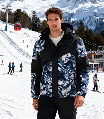 سترة تزلج رجالية من FTIMILD مقاومة للماء للشتاء الدافئ والجبال وسترات ثلج بغطاء للرأس in Kuwait