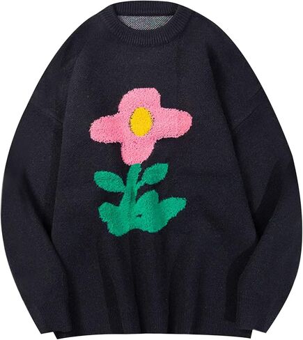 Yimoon Men's Cow Graphic Sweaters Oversize Cable Knitted Pullover Jumper in Saudi Arabia