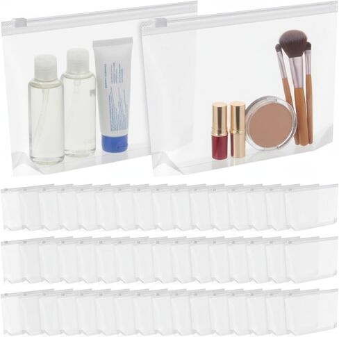 Bokon 100 Pcs Small Clear Cosmetic Bag Travel Clear Makeup Bag Bulk Reusable PE Cosmetic Pouch Travel Makeup Organizer with Zipper Toiletry Tote Handbags Purse Storage for Women in Kuwait