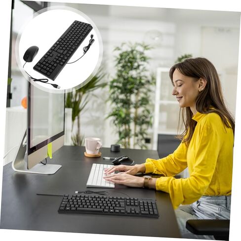 ARTIBETTER لوحة مفاتيح ذات طابع فرنسي وماوس USB مجموعة ماوس لوحة مفاتيح سلكية صامتة لتصميم مريح مع عدسة بصرية عالية الاستجابة للاستخدام المريح in Saudi Arabia