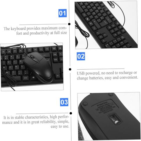 ARTIBETTER لوحة مفاتيح ذات طابع فرنسي وماوس USB مجموعة ماوس لوحة مفاتيح سلكية صامتة لتصميم مريح مع عدسة بصرية عالية الاستجابة للاستخدام المريح in Saudi Arabia