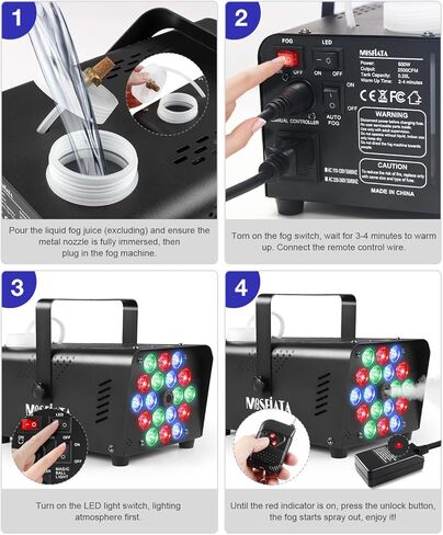آلة الضباب Mosfiata مع مصابيح LED Smoke Machine 600W RGB ، 2300 رذاذ CFM ، التحكم عن بعد ، مثالي لعيد الهالوين ، عيد الميلاد ، حفل زفاف ، حفلة ، نادي ، دي جي آثار المرحلة in Kuwait