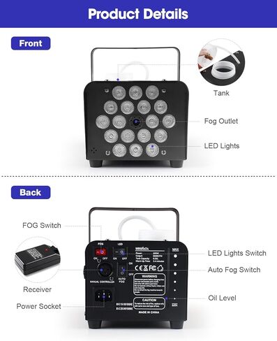 آلة الضباب Mosfiata مع مصابيح LED Smoke Machine 600W RGB ، 2300 رذاذ CFM ، التحكم عن بعد ، مثالي لعيد الهالوين ، عيد الميلاد ، حفل زفاف ، حفلة ، نادي ، دي جي آثار المرحلة in Kuwait