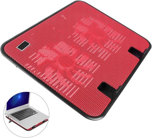 قاعدة تبريد للكمبيوتر المحمول، مراوح مزدوجة هادئة، حامل يعمل بمنفذ USB مع تصميم منزلق لأجهزة الكمبيوتر المحمولة وأجهزة الكمبيوتر المحمولة، مبرد مريح خفيف الوزن باللون الأحمر in Kuwait