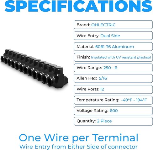 Ohlectric 2 Pack - موصل سلك معزول 10 مدخل جانبي مزدوج للمنفذ لمدة 250-6 مجموعة من الأسلاك مع المسمار السداسي 5/16 ، مملوءة مسبقًا بمثبط أكسيد - موصلات سلكية ، موصلات كهربائية ، صنبور الأسلاك in Saudi Arabia