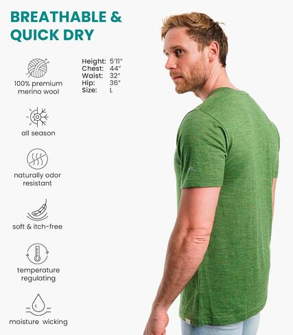 تي شيرت رجالي من صوف ميرينو من Merino.tech - طبقة أساسية خفيفة الوزن من صوف ميرينو العضوي بنسبة 100% in Kuwait