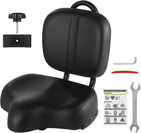 مقعد الدراجة مع مسند الظهر ، مقعد دراجة عريض إضافي مع دعم الظهر ، مقعد الدراجات للغاية مع سرج PU سرج مبطن لدراجة الجبال الإلكترونية ثلاثية الثلاثية ، ويشمل أدوات التثبيت in Kuwait