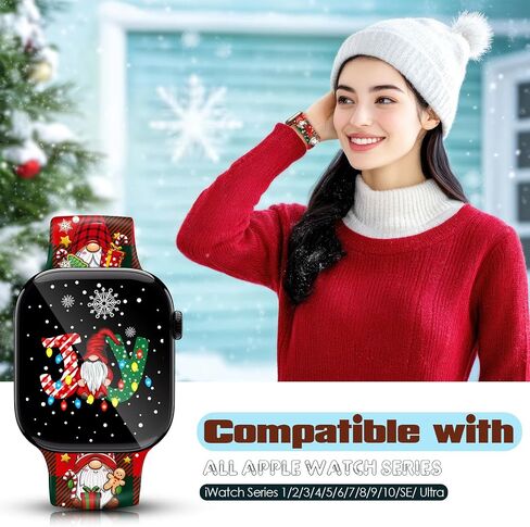 Christmas watch Bands for Apple Watch, Compatible with Series 1-11 SE SE3 Ultra, 38mm-49mm, Holiday Design with Santa, Snowman, Gnome, Reindeer, Plaid, Snowflake Pattern in Saudi Arabia