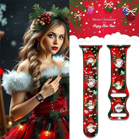 Christmas watch Bands for Apple Watch, Compatible with Series 1-11 SE SE3 Ultra, 38mm-49mm, Holiday Design with Santa, Snowman, Gnome, Reindeer, Plaid, Snowflake Pattern in Saudi Arabia