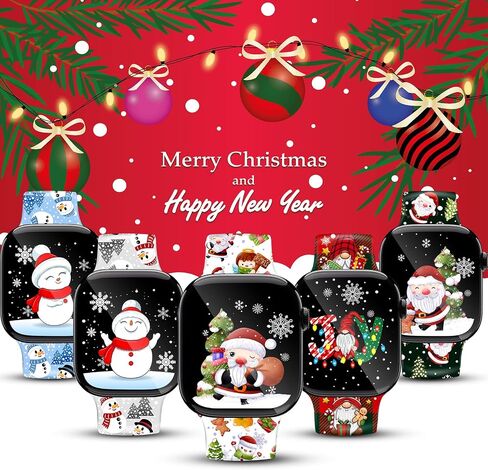 Christmas watch Bands for Apple Watch, Compatible with Series 1-11 SE SE3 Ultra, 38mm-49mm, Holiday Design with Santa, Snowman, Gnome, Reindeer, Plaid, Snowflake Pattern in Saudi Arabia