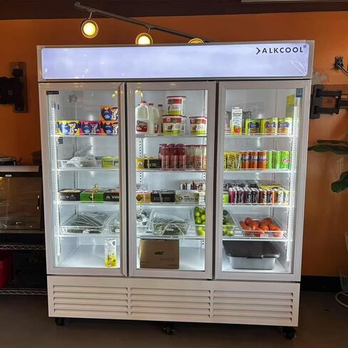 ثلاجة ثلاجة تجارية ، 63.5 قدمًا على بعد Thre ， Glass Door Merchandiser There مع أرفف قابلة للتعديل LED ، وصحافة ETL ، والأسود ، والعجلات غير المشمولة in Saudi Arabia