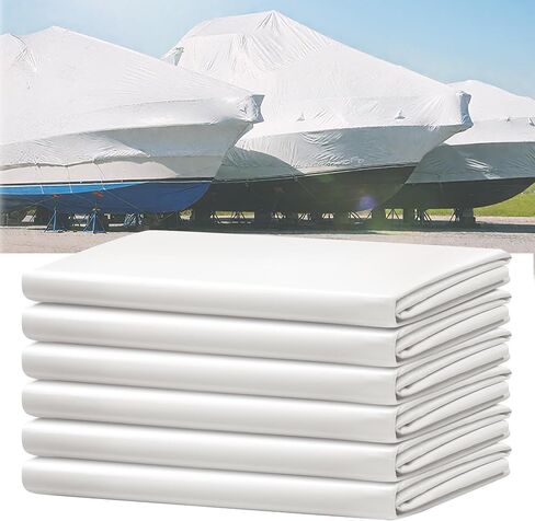 14' X 26.3' Polyethylene Plastic Shrink Wrap for Boat Shrink Wrap - 7 Mil Boat Shrink Film for Use with Heat Gun, UV Resistance Industrial Shrink Wrap for Protection and Storage, White in Saudi Arabia