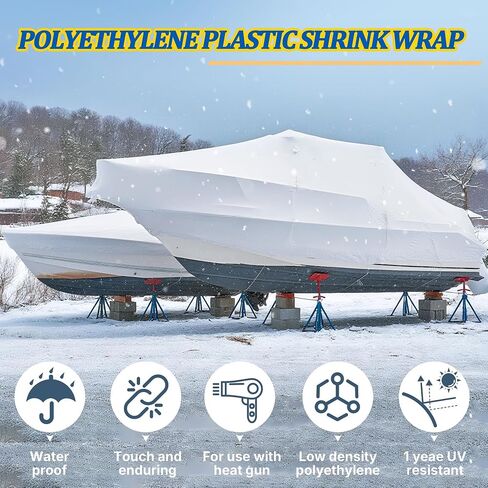 14' X 26.3' Polyethylene Plastic Shrink Wrap for Boat Shrink Wrap - 7 Mil Boat Shrink Film for Use with Heat Gun, UV Resistance Industrial Shrink Wrap for Protection and Storage, White in Saudi Arabia