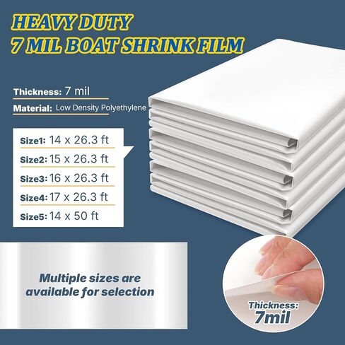 14' X 26.3' Polyethylene Plastic Shrink Wrap for Boat Shrink Wrap - 7 Mil Boat Shrink Film for Use with Heat Gun, UV Resistance Industrial Shrink Wrap for Protection and Storage, White in Saudi Arabia