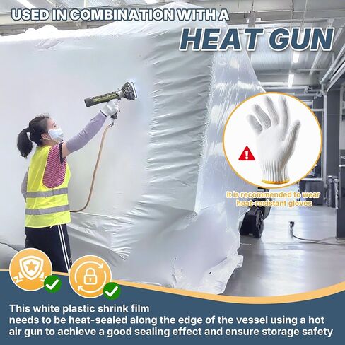 14' X 26.3' Polyethylene Plastic Shrink Wrap for Boat Shrink Wrap - 7 Mil Boat Shrink Film for Use with Heat Gun, UV Resistance Industrial Shrink Wrap for Protection and Storage, White in Saudi Arabia