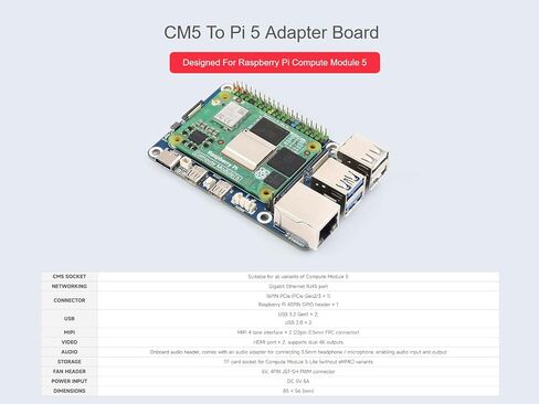 لوحة محول CM5 إلى Pi 5 مصممة لوحدة حساب Rasp Pi 5، حل بديل لـ Raspberry Pi 5، Onboard ETH، USB، MIPI، HDMI، رأس الصوت، إلخ. دعم الاتصال بالميكروفون in Saudi Arabia