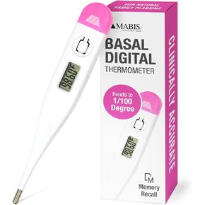 MABIS Digital Basal Body Thermometer for Ovulation Tracking, Fertility, Period Tracking and Natural Family Planning with Beeper & Memory, Oral Use Only in Saudi Arabia