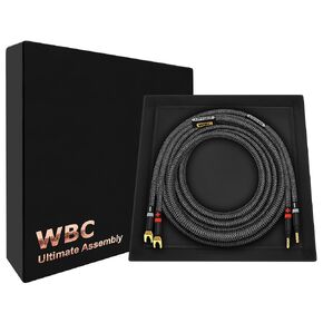 WORLDS BEST CABLES 15 Foot Ultimate - 8 AWG - Ultra-Pure OFC - Premium Audiophile HiFi Single Speaker Cable for Center Channel - Eminence Gold Banana (x2) & Spade (x2) Plugs & Carbon Tweed Jacket in Kuwait