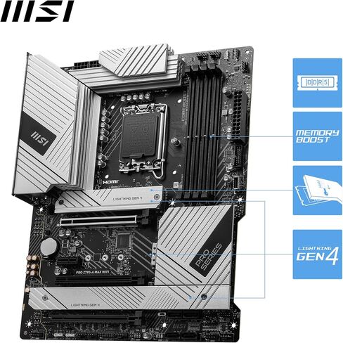 اللوحة الأم MSI PRO Z790-A MAX WiFi ProSeries (تدعم معالجات Intel الجيل 12/13/14، LGA 1700، DDR5، PCIe 5.0، M.2، 2.5 جيجابت في الثانية LAN، USB 3.2 Gen2، Wi-Fi 7، ATX) (متجدد) in Saudi Arabia