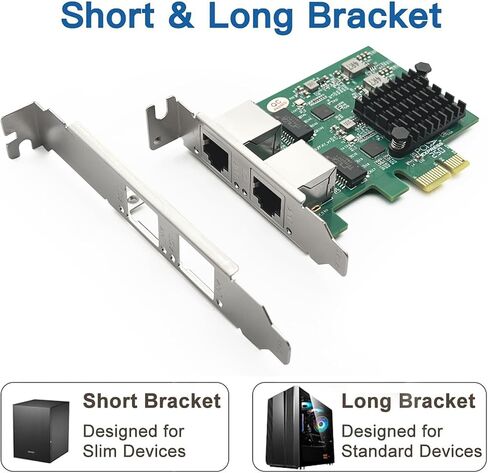 بطاقة واجهة شبكة جيجابت إيثرنت 100M/1000M/2.5G (NIC) منافذ RJ45 نحاسية مزدوجة، مع شريحة Realtek RTL8125، PCIE X1، تدعم Windows Server/Ubuntu/Centos/Debian in Kuwait
