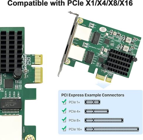بطاقة واجهة شبكة جيجابت إيثرنت 100M/1000M/2.5G (NIC) منافذ RJ45 نحاسية مزدوجة، مع شريحة Realtek RTL8125، PCIE X1، تدعم Windows Server/Ubuntu/Centos/Debian in Kuwait