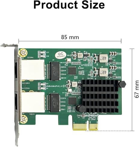 بطاقة واجهة شبكة جيجابت إيثرنت 100M/1000M/2.5G (NIC) منافذ RJ45 نحاسية مزدوجة، مع شريحة Realtek RTL8125، PCIE X1، تدعم Windows Server/Ubuntu/Centos/Debian in Kuwait
