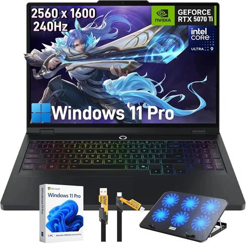 كمبيوتر محمول للألعاب Lenovo Legion Pro 5i - Intel Core Ultra 9 275HX، NVIDIA GeForce RTX 5070 Ti، شاشة 16 بوصة QHD+ 240 هرتز، Windows 11 Pro، Wi-Fi 7، لوحة مفاتيح بإضاءة خلفية RGB، 64 جيجابايت DDR5 + 4 تيرابايت SSD، مع وسادة تبريد in Kuwait