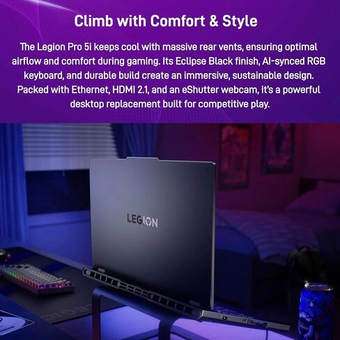 كمبيوتر محمول للألعاب Lenovo Legion Pro 5i - Intel Core Ultra 9 275HX، NVIDIA GeForce RTX 5070 Ti، شاشة 16 بوصة QHD+ 240 هرتز، Windows 11 Pro، Wi-Fi 7، لوحة مفاتيح بإضاءة خلفية RGB، 64 جيجابايت DDR5 + 4 تيرابايت SSD، مع وسادة تبريد in Kuwait