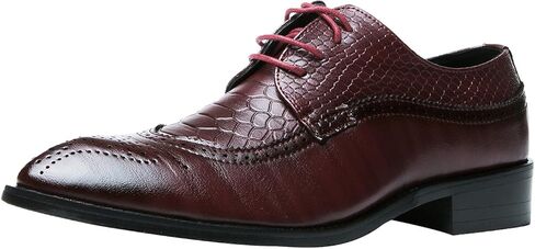 Oxford Shoes Men Brogue Pointed Toe Wingtip Lace-up Leather Formal Dress Shoes Black Tan Red in Kuwait