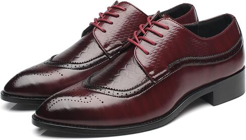 Oxford Shoes Men Brogue Pointed Toe Wingtip Lace-up Leather Formal Dress Shoes Black Tan Red in Kuwait
