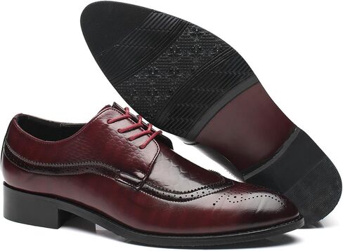 Oxford Shoes Men Brogue Pointed Toe Wingtip Lace-up Leather Formal Dress Shoes Black Tan Red in Kuwait