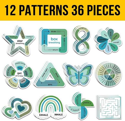 36Pcs Anxiety Sensory Stickers Calming ADHD Mood Calming Therapy Decal Vinyl Textured Anxiety Sensory Sticker School Counselor Breathing Mindfulness Fidget Anxiety Relief Office Classroom (S3, 3") in Saudi Arabia