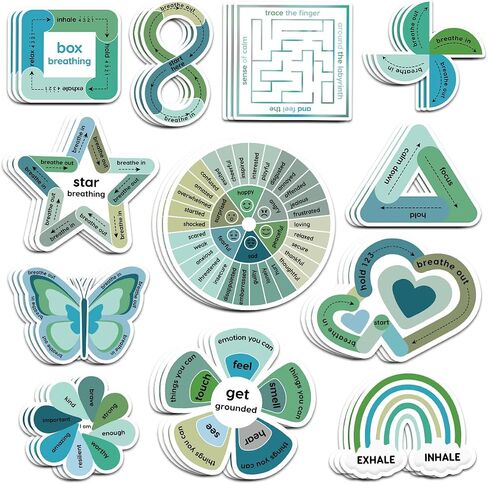 36Pcs Anxiety Sensory Stickers Calming ADHD Mood Calming Therapy Decal Vinyl Textured Anxiety Sensory Sticker School Counselor Breathing Mindfulness Fidget Anxiety Relief Office Classroom (S3, 3") in Saudi Arabia