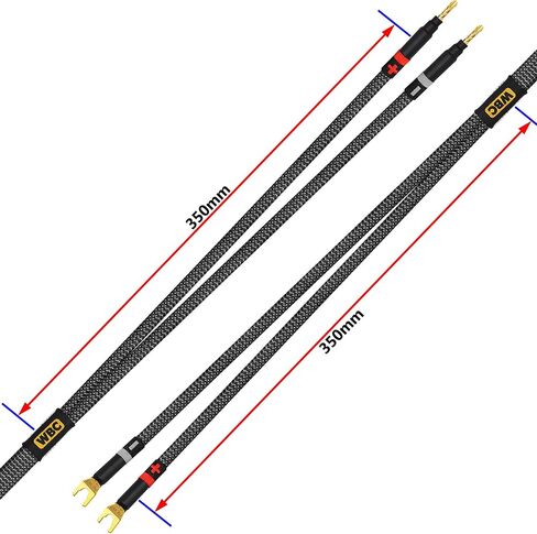 أفضل الكابلات في العالم بطول 15 قدم - 8 AWG - OFC فائق النقاء - كابل مكبر صوت فردي هاي فاي ممتاز لعشاق الصوت للقناة المركزية - مقابس Eminence Gold Banana (x2) وSpade (x2) وسترة تويد كربونية in Kuwait