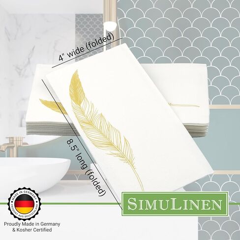 Disposable Guest Bathroom Hand Towels - Gold Floral Design - Linen-Feel Disposable Paper Towels, Cloth-Like Texture, Single-Use, Perfect Size: 12x17" Unfolded & 8.5x4" Folded - Box of 100 by SimuLinen in Saudi Arabia